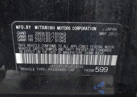 2012 Mitsubishi Lancer Es из США, поврежденный, VIN JA32U2FU4CU029158